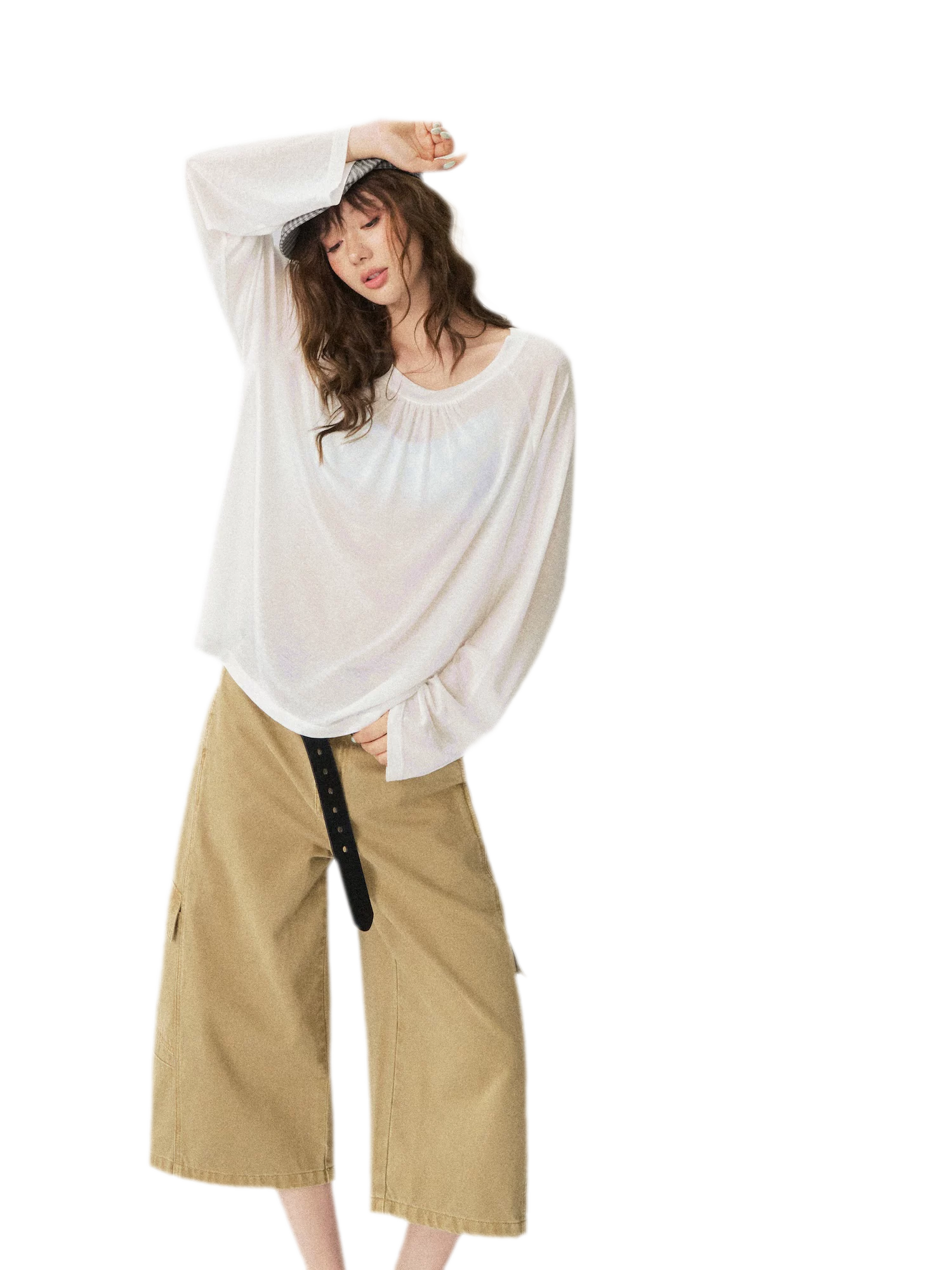 V-Neck Ruched Long Tee