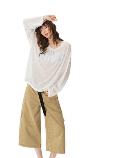 V-Neck Ruched Long Tee