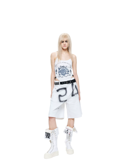 Gothic Print Waist-Exposed Vest