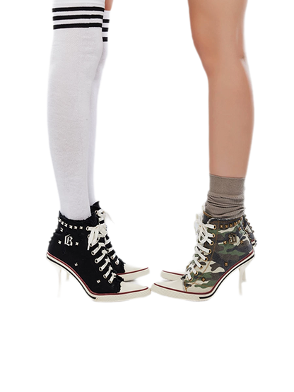 Canvas Studded Lace-Up Boots