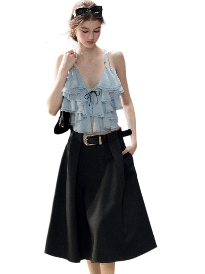 Pleated V-Neck Set