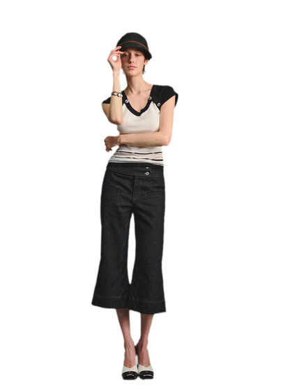 Color Block U-Neck Short Sleeve T-Shirt