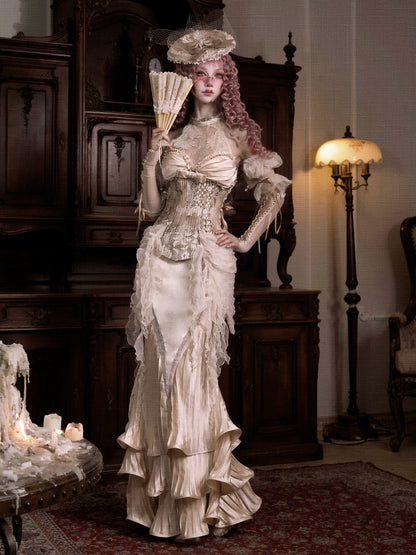 Satin Pleated Fishtail Skirt