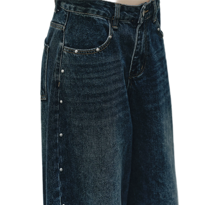 Washed Rivet Curved-Leg Jeans
