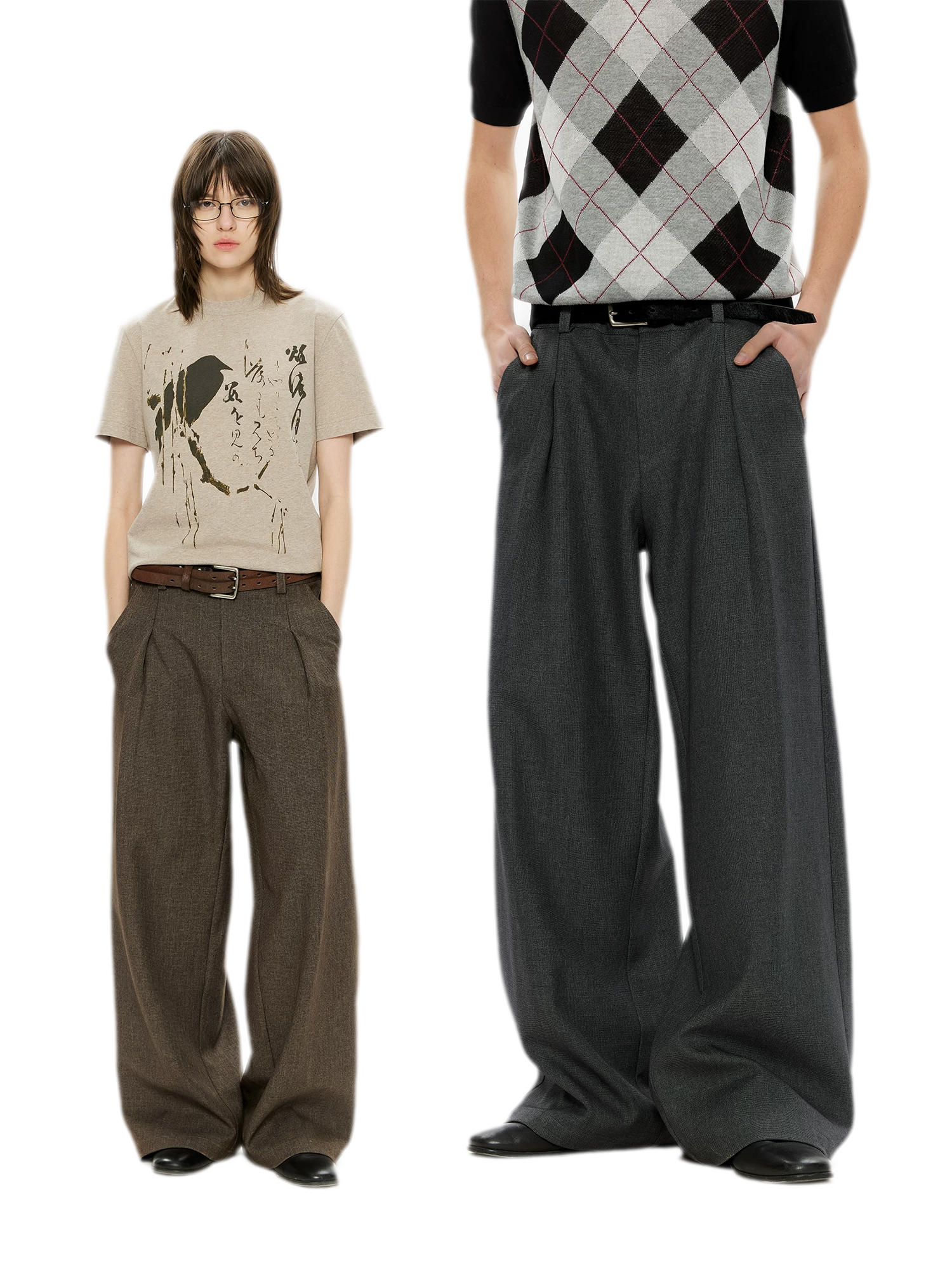 500G Houndstooth Pleated Wide-Leg Pants