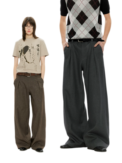 500G Houndstooth Pleated Wide-Leg Pants