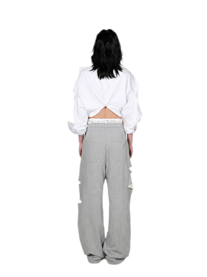 Lace Waist Distressed Pants