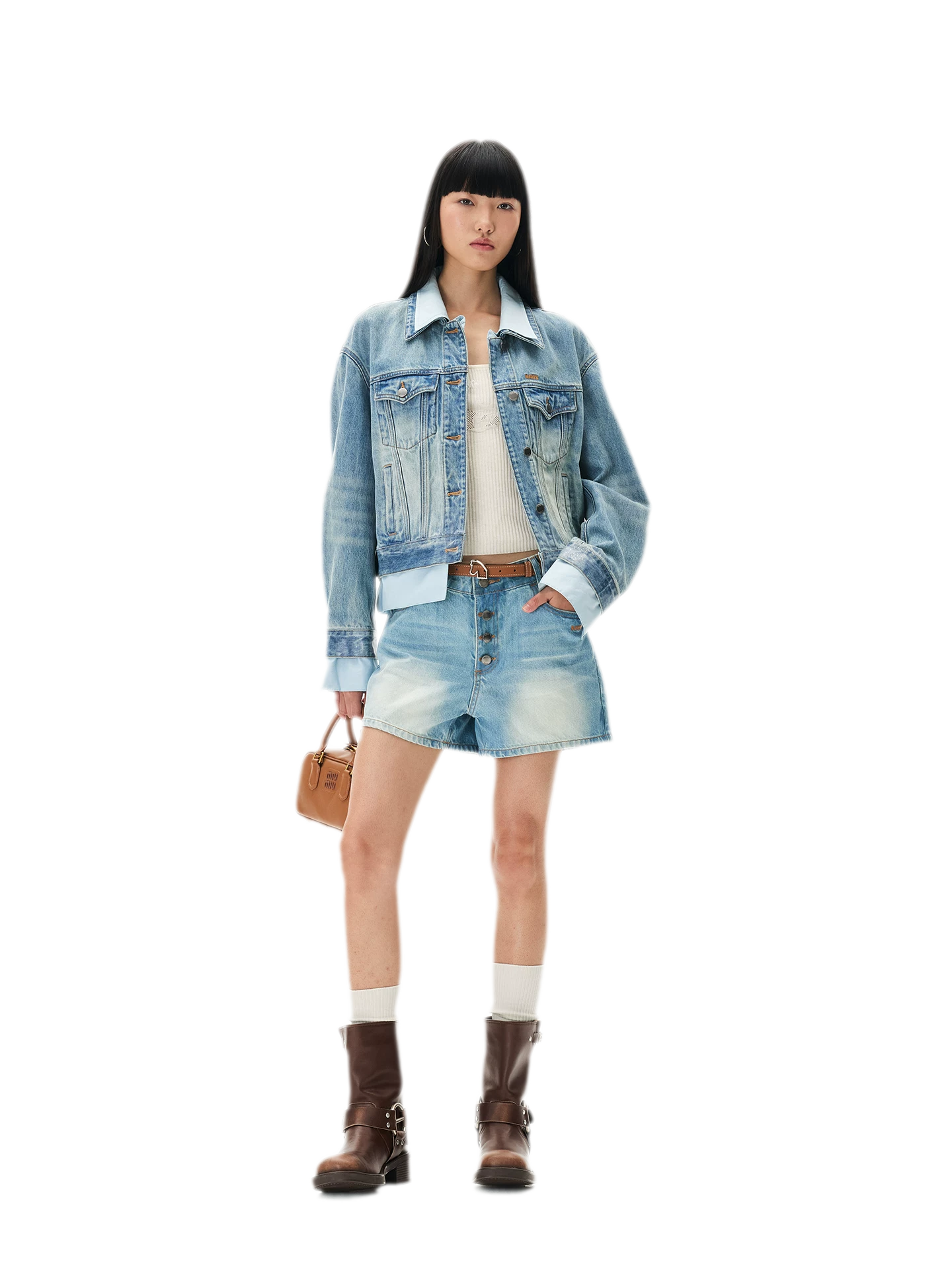 Washed Deconstructed Cropped Denim Jacket