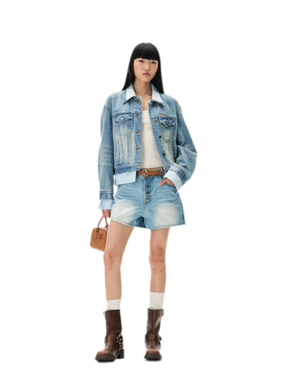 Washed Deconstructed Cropped Denim Jacket