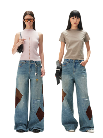 Washed Patchwork Jeans