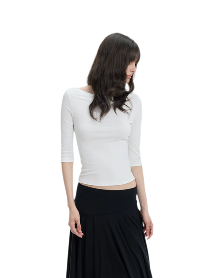 Lyocell Boat Neck Knit Top
