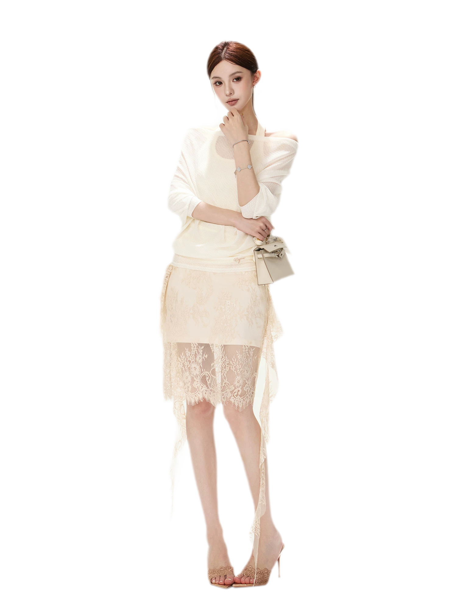 Eyelash Lace Asymmetric Skirt