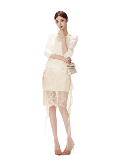 Eyelash Lace Asymmetric Skirt