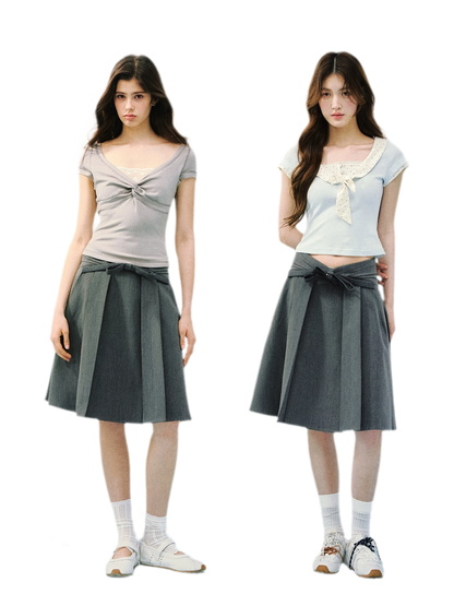 High Waist Pleated Midi Skirt