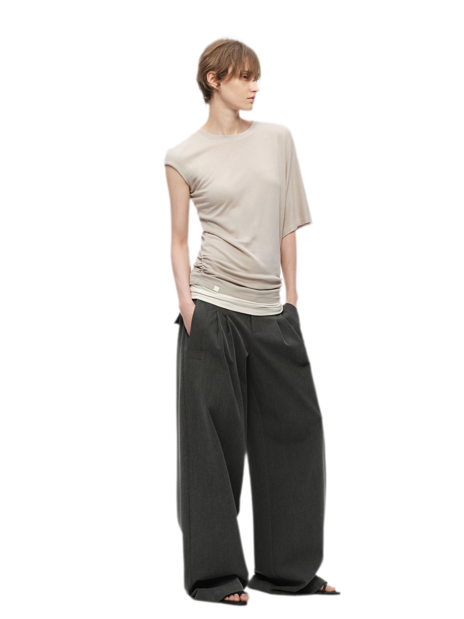 Gray Wide Leg Suit Pants
