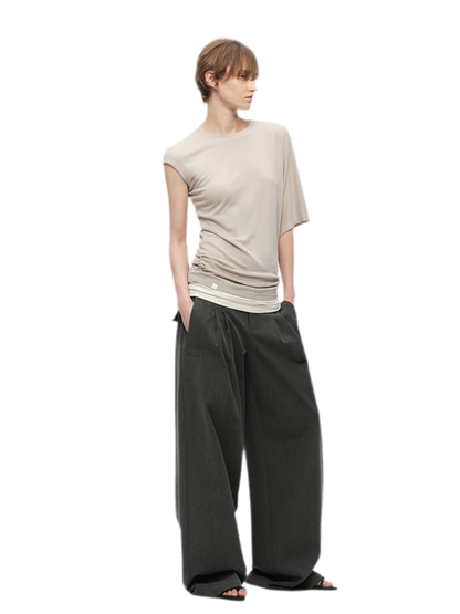 Gray Wide Leg Suit Pants