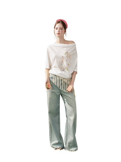 Starry Crystal Wide-Leg High-Waist Jeans