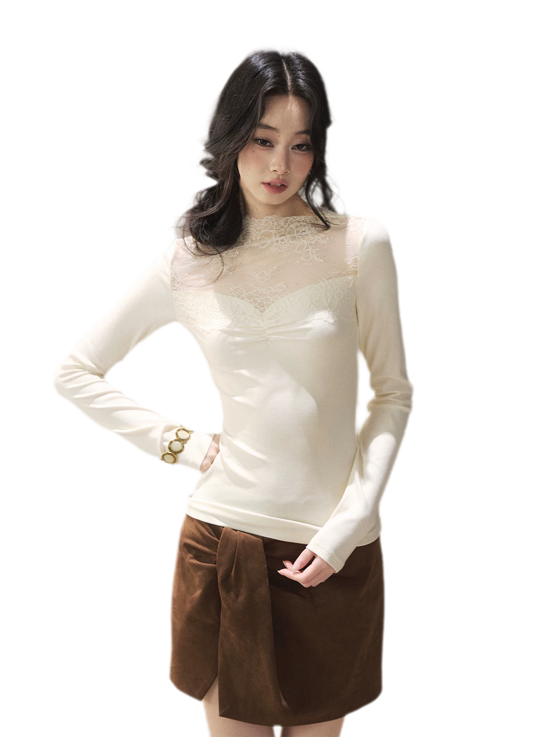 Sheer Lace Mock Neck Top