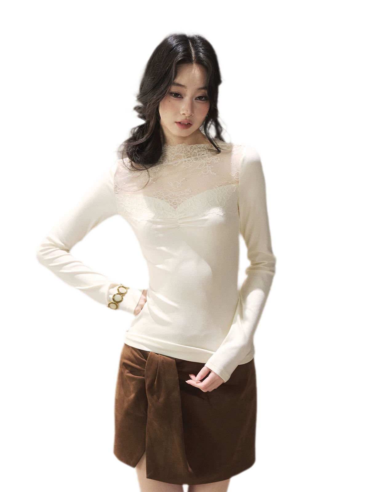 Sheer Lace Mock Neck Top