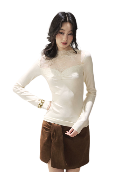 Sheer Lace Mock Neck Top