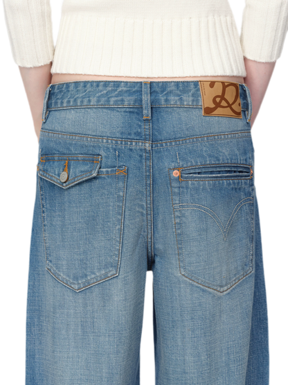 Washed Whisker Wide-Leg Jeans