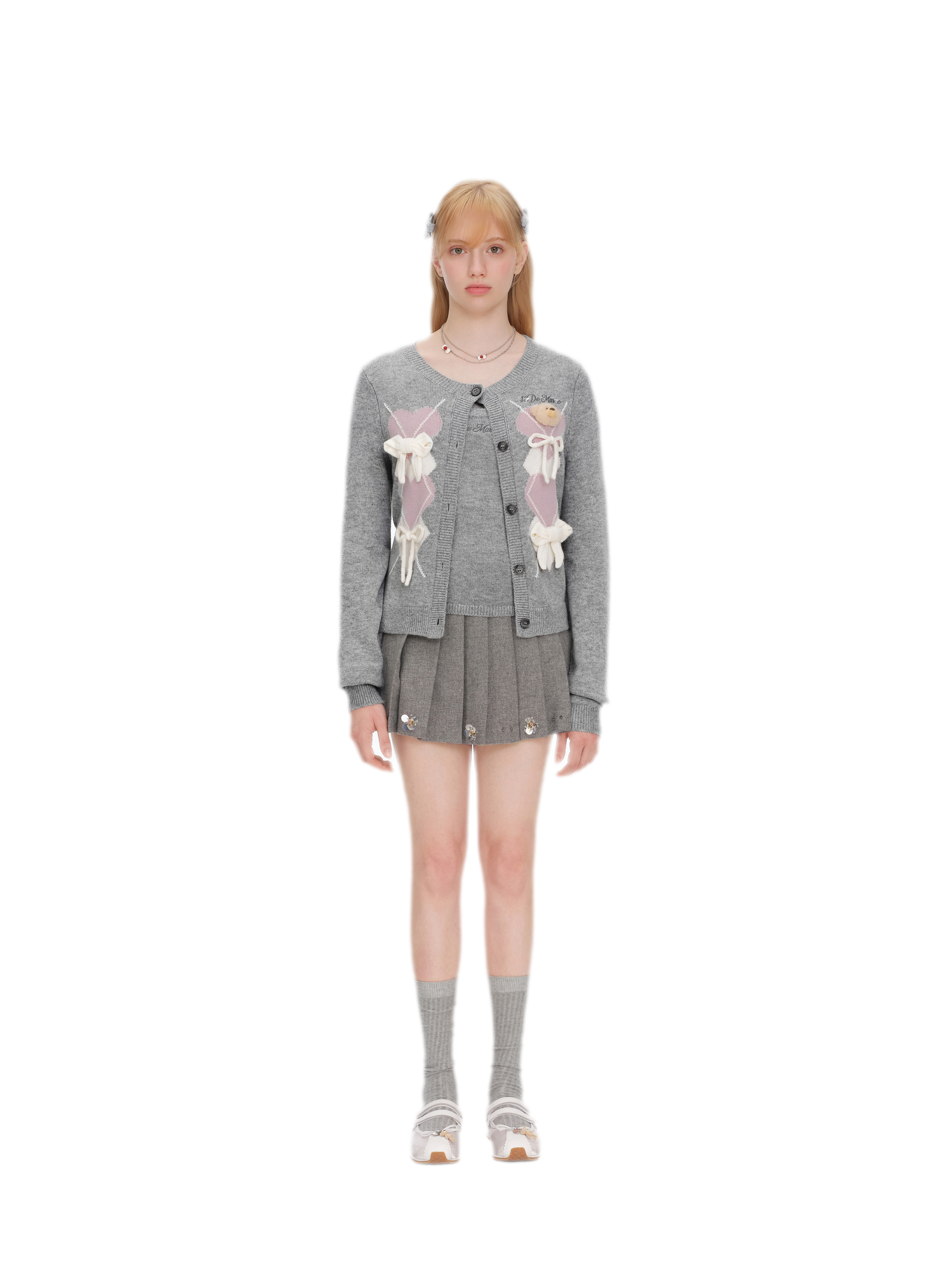 Diamond Knit Bow Cardigan Set