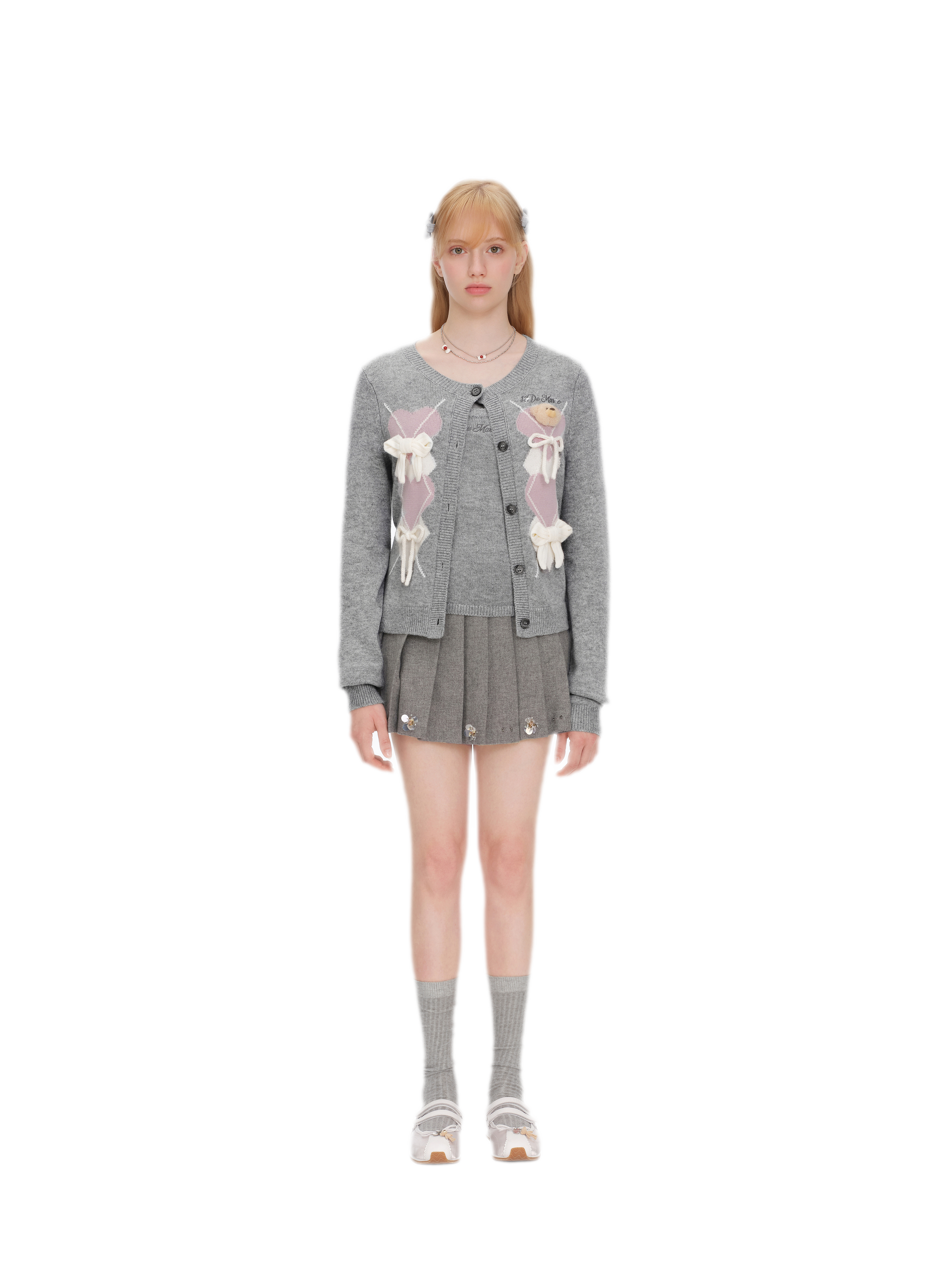 Diamond Knit Bow Cardigan Set