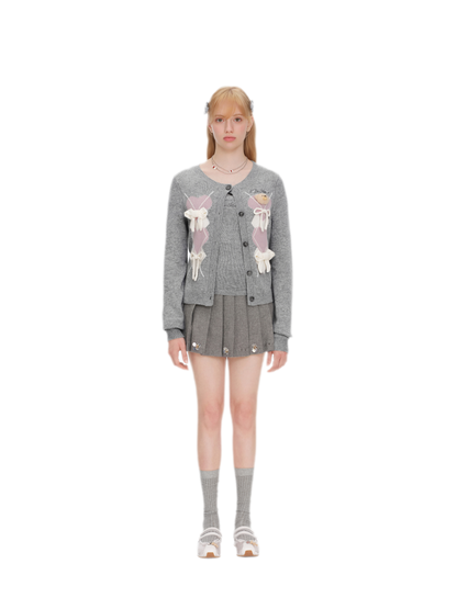 Diamond Knit Bow Cardigan Set