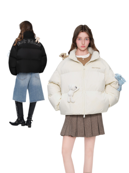 Bear Embroidered Puffer Down Jacket