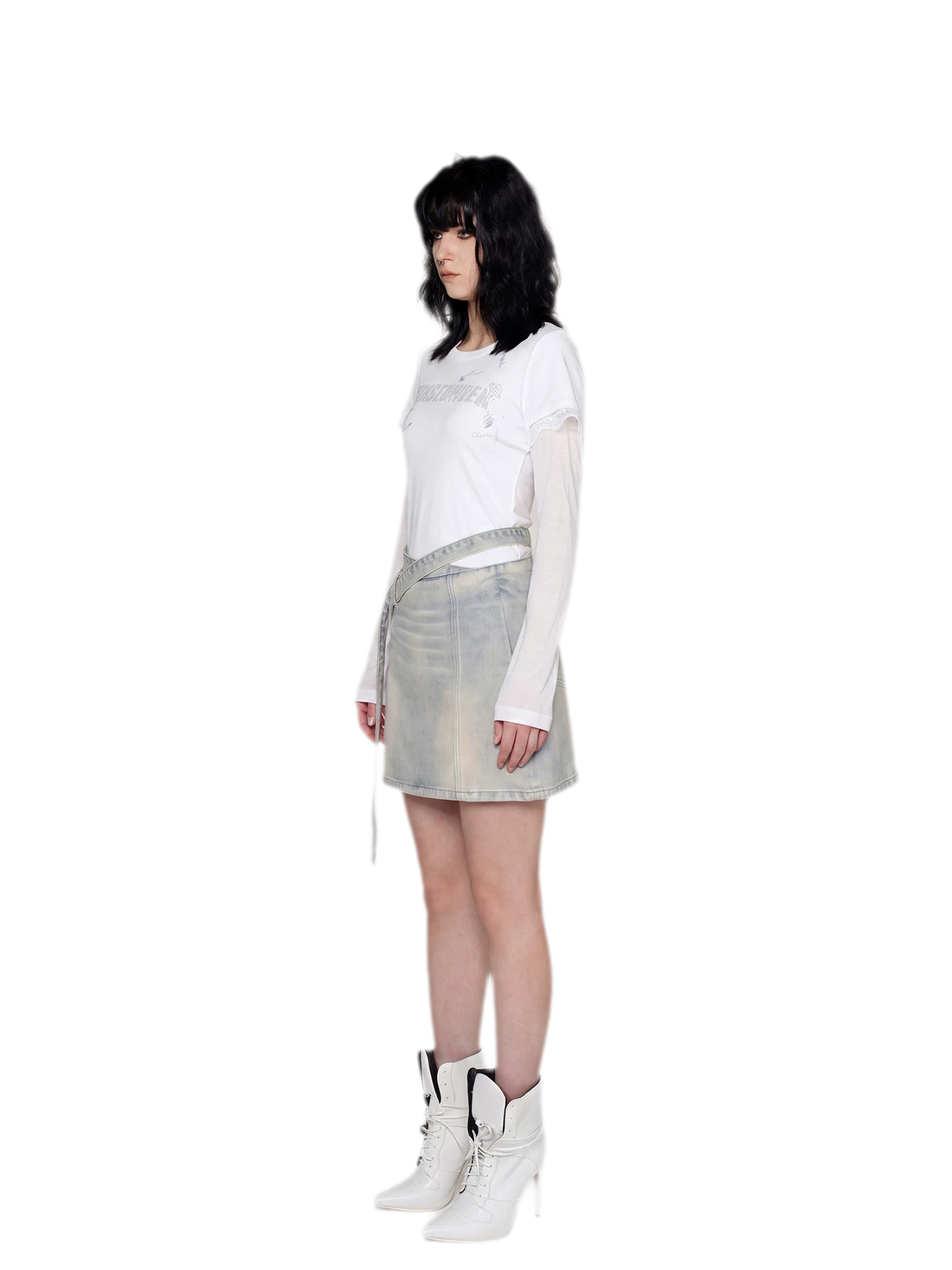 Distressed Denim Separated-Waist Skirt