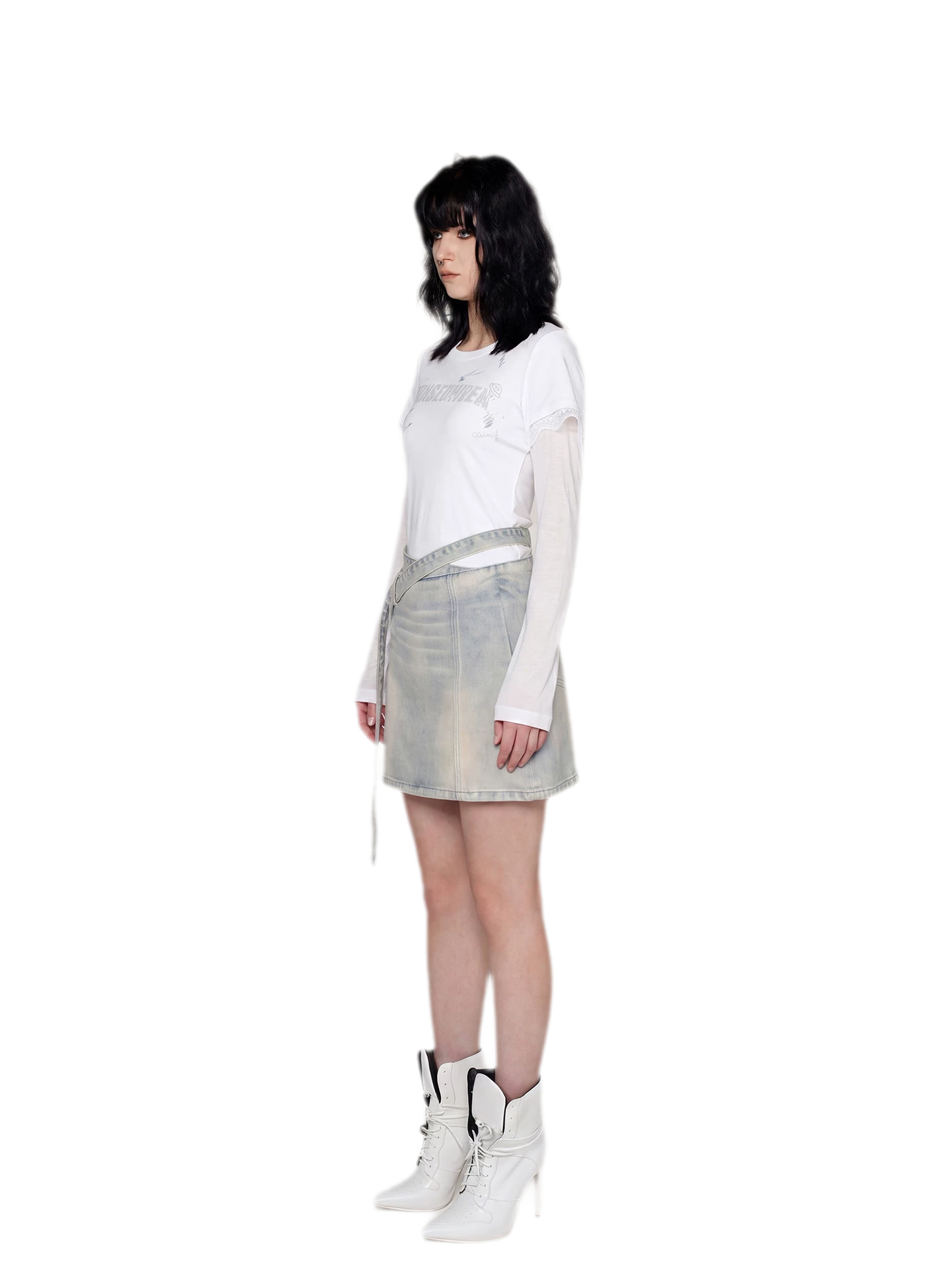 Distressed Denim Separated-Waist Skirt