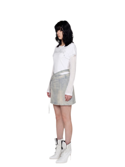 Distressed Denim Separated-Waist Skirt