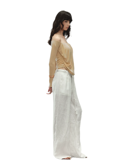 Relaxed Fit Linen Blend Wide-Leg Pants