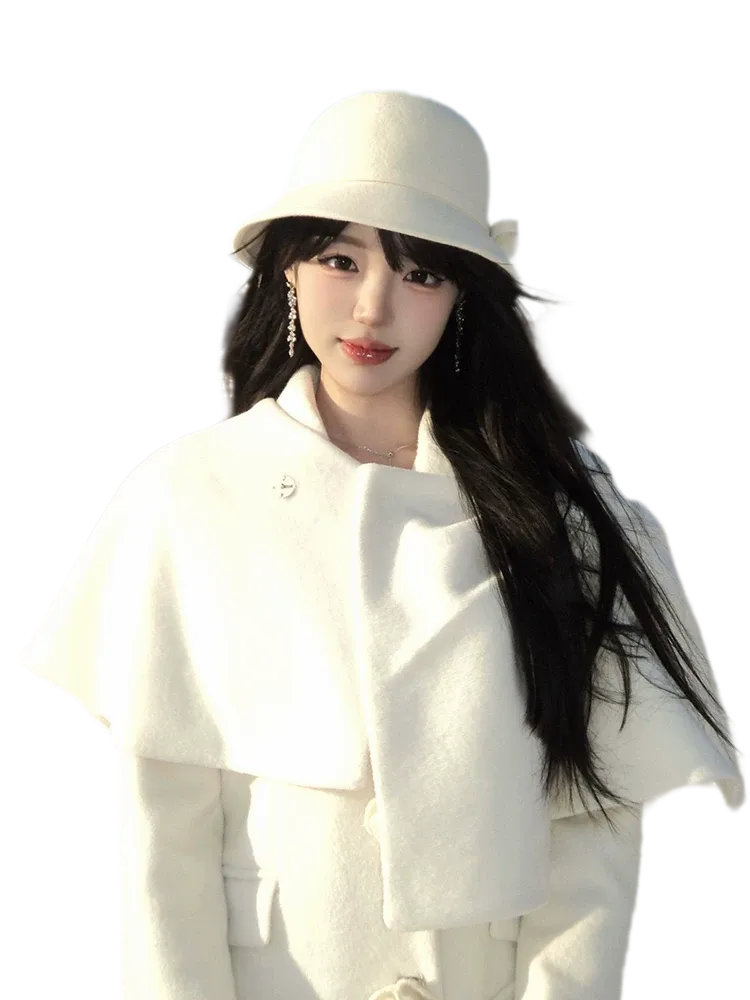 Long-Pile Wool Cape Coat