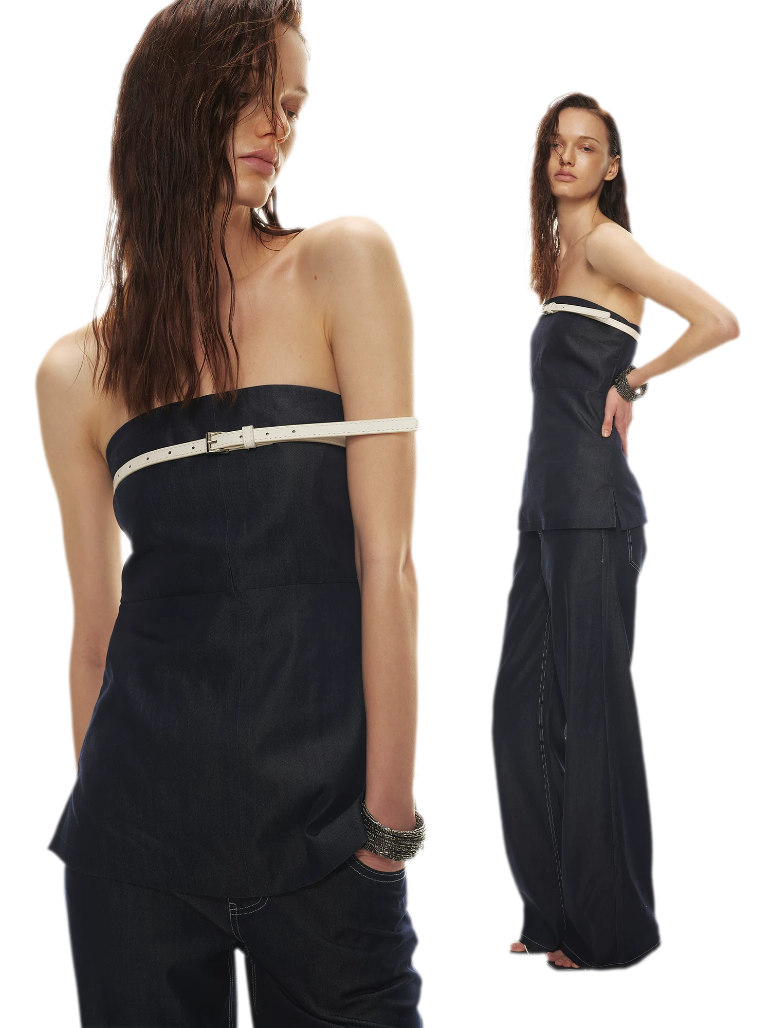 Soft Tencel Denim Fishtail Bustier Top &amp; Pants