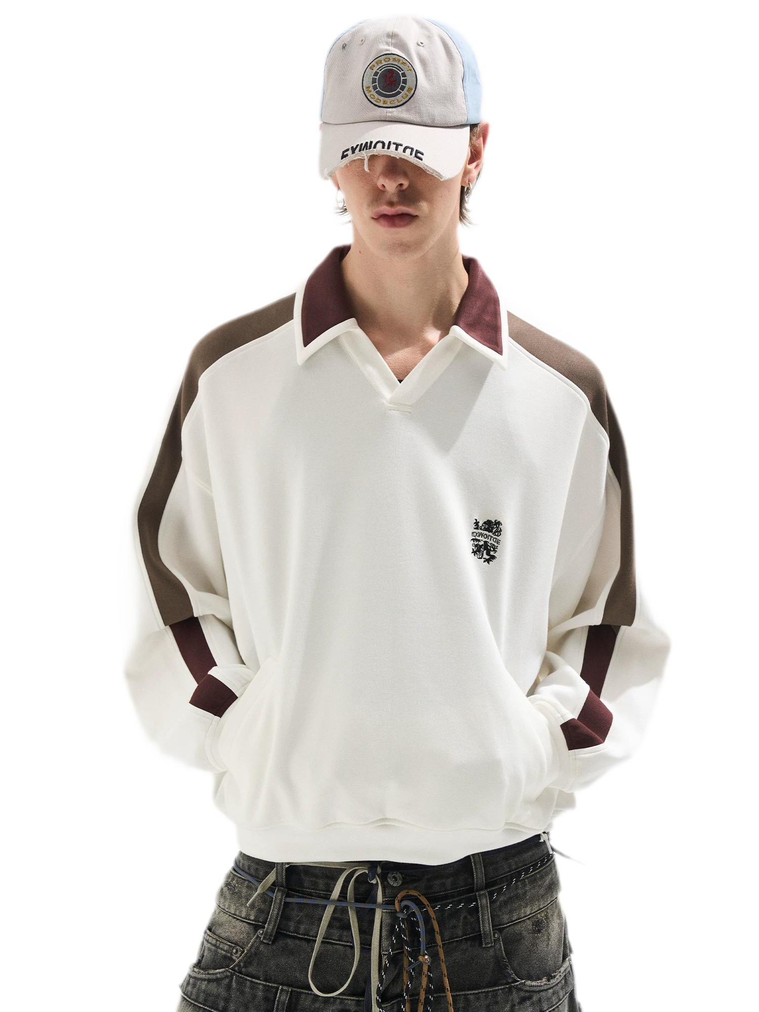 Contrast Polo Panel Sweatshirt