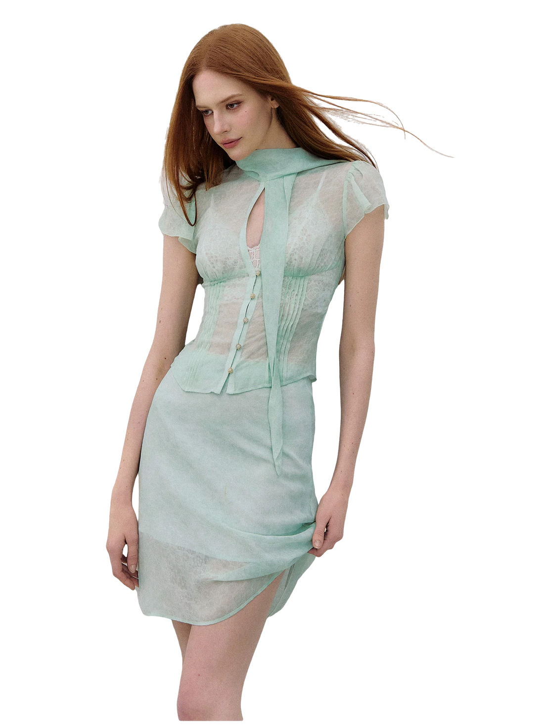 Romantic Tie-Dye Chiffon Short Sleeve Cardigan &amp; Skirt