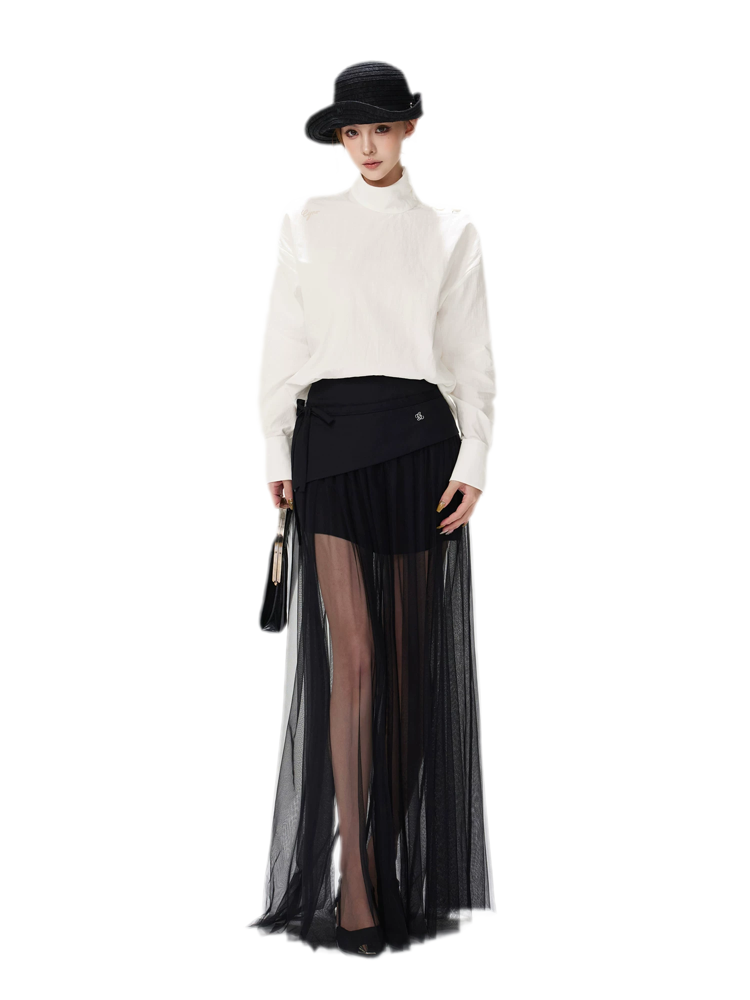 Sheer Layered Asymmetrical Maxi Skirt