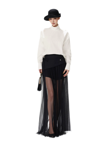 Sheer Layered Asymmetrical Maxi Skirt
