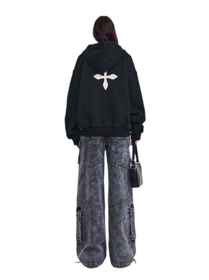 Cross Statue Oversized Zip-Up Hoodie