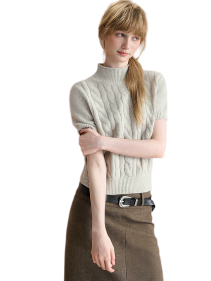 Cable-Knit Cropped Mock-Neck Sweater