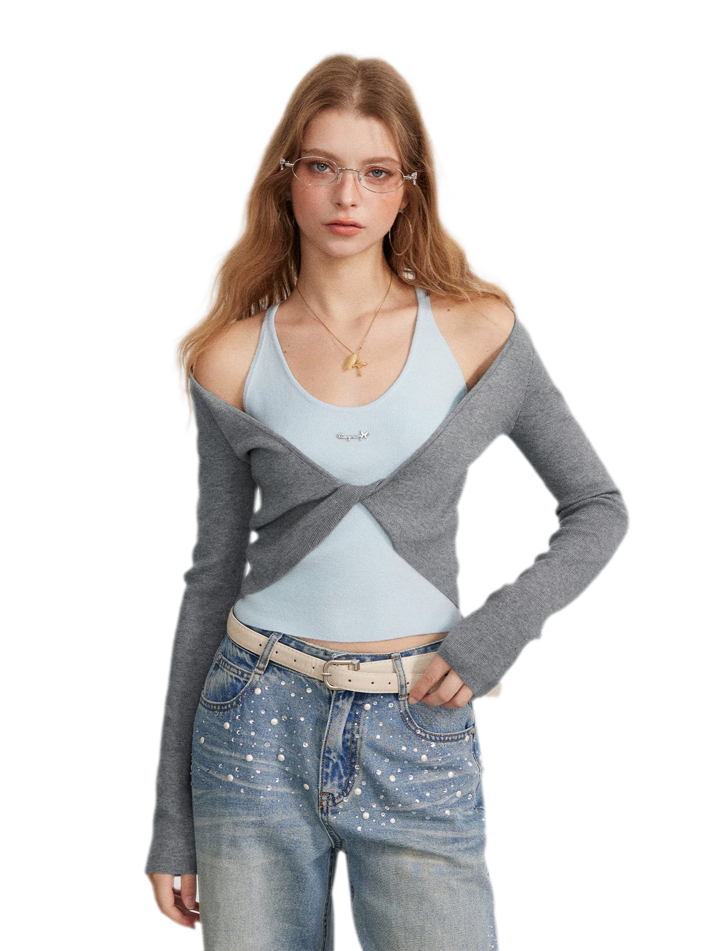 Color-Block Faux Two-Piece Knit Top