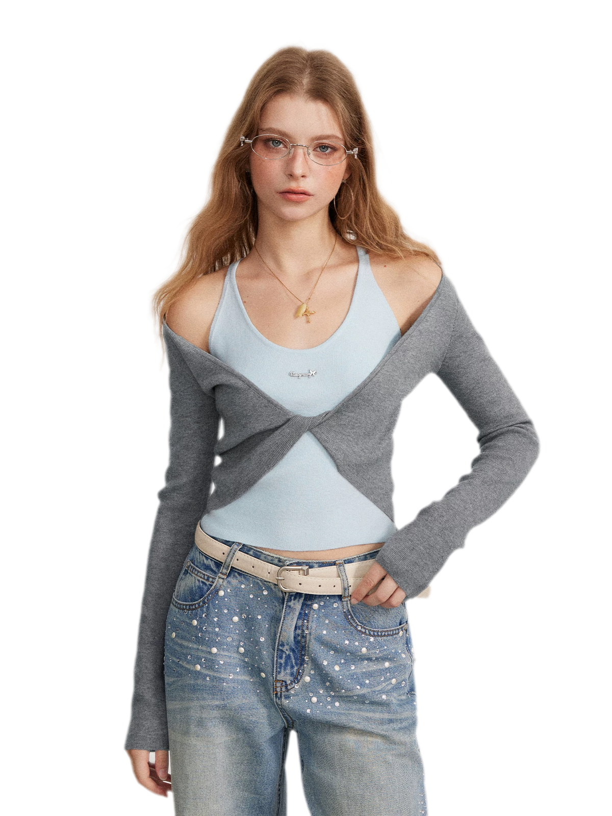 Color-Block Faux Two-Piece Knit Top