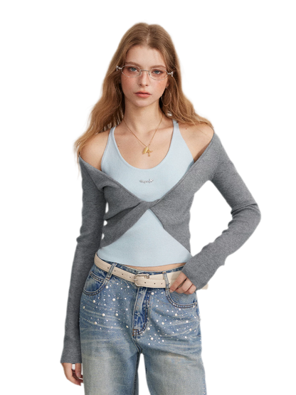 Color-Block Faux Two-Piece Knit Top