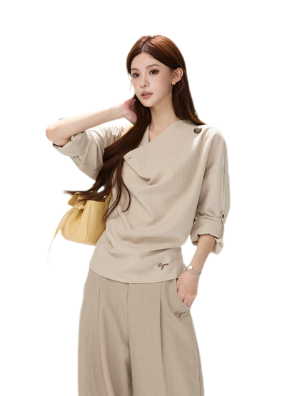 Textured Draped Oversized Shirt