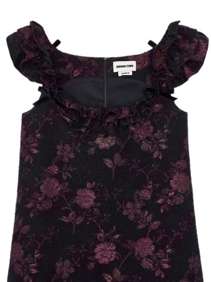 Floral Jacquard Ruffle Mini Dress