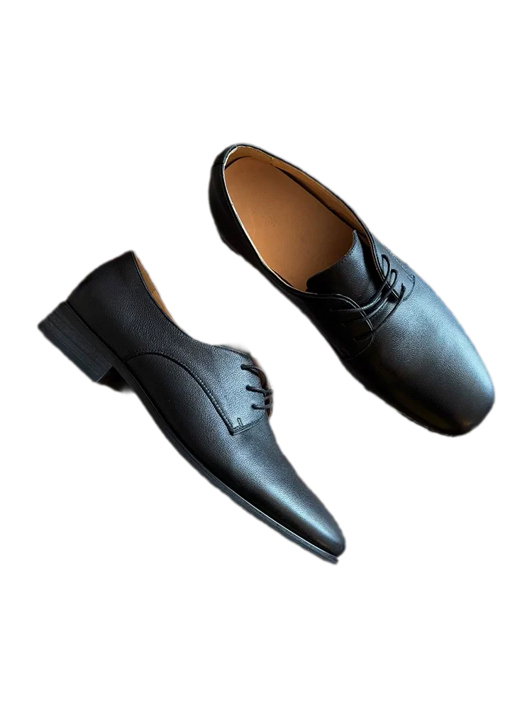 Top-Grain Leather Pointed Derby Shoes