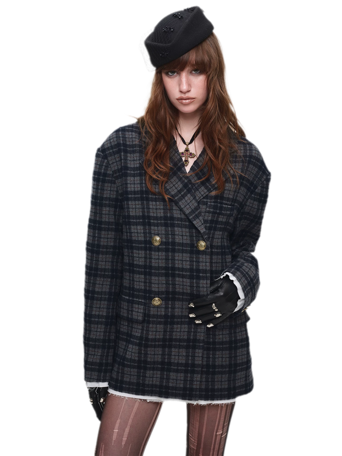 Vintage Plaid Double-Breasted Coat