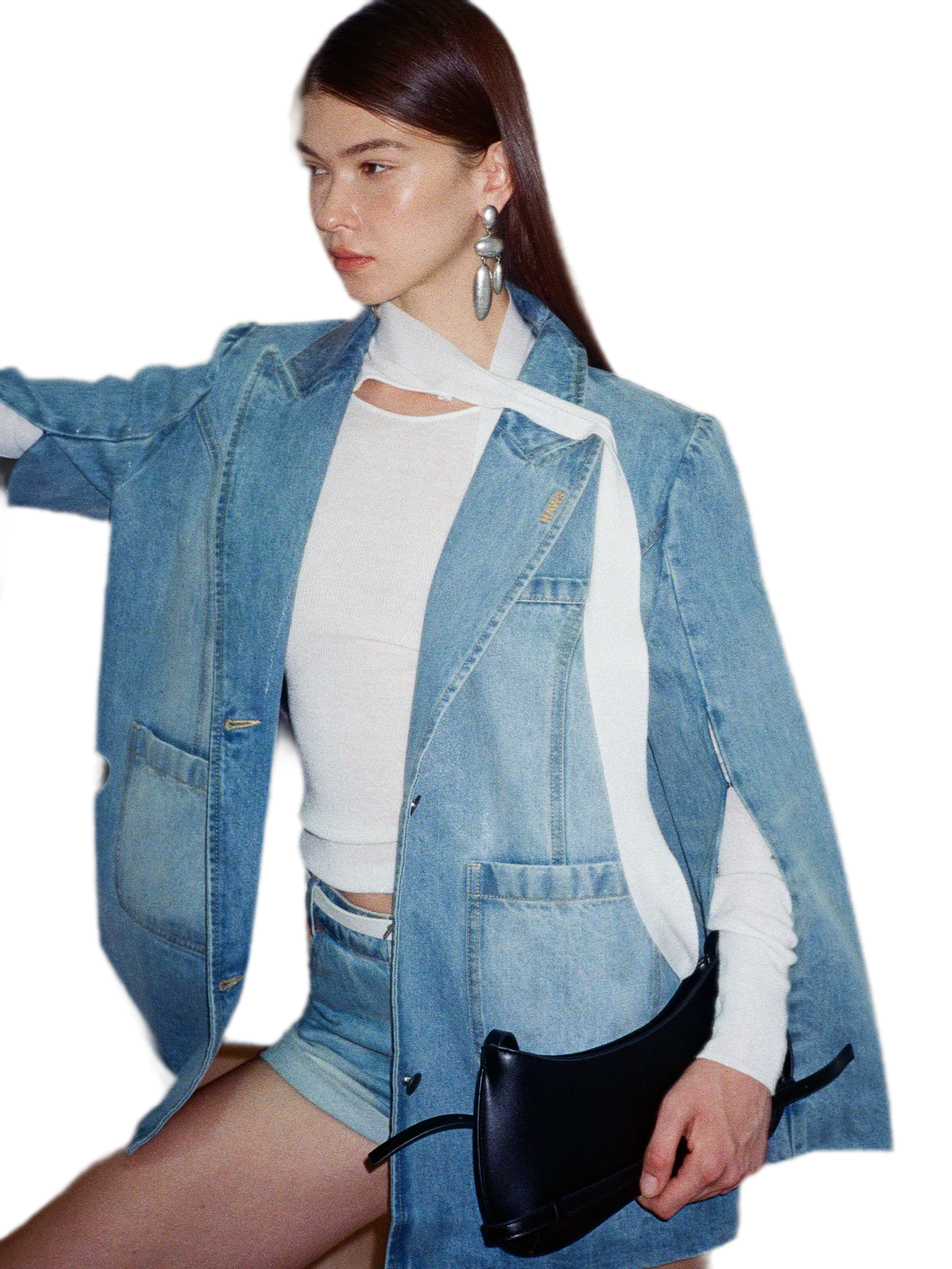 Washed Coated Denim Blazer