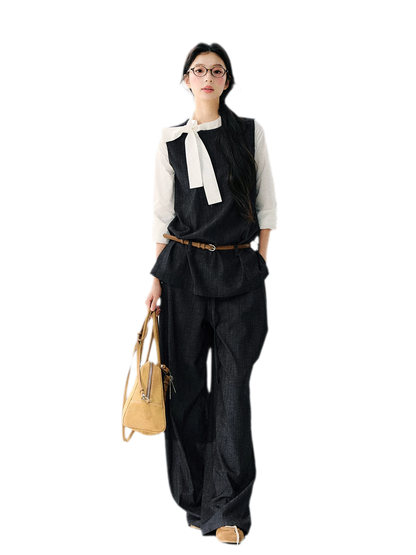 Faux Linen Wide Jeans
